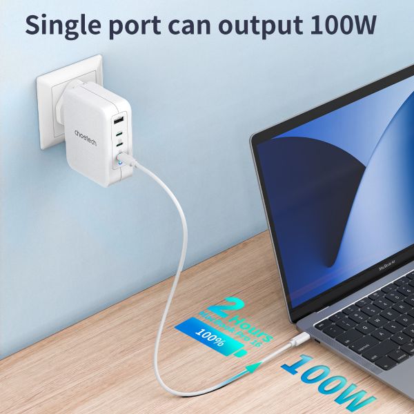 Choetech, PD6001, 130W, 4-Port GaN Fast Charger, 3 x Type-C & 1 x USB, PD 3.0 & QC 3.0 (Laptops/Consoles/Phones/Tablets)