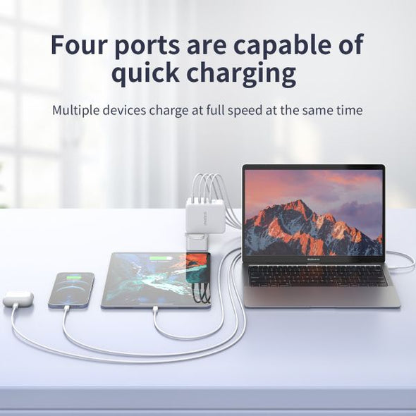 Choetech, PD6001, 130W, 4-Port GaN Fast Charger, 3 x Type-C & 1 x USB, PD 3.0 & QC 3.0 (Laptops/Consoles/Phones/Tablets)