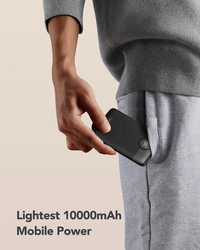 Veger 10,000mah Powerbank with Built In USB C and Lightning Cables