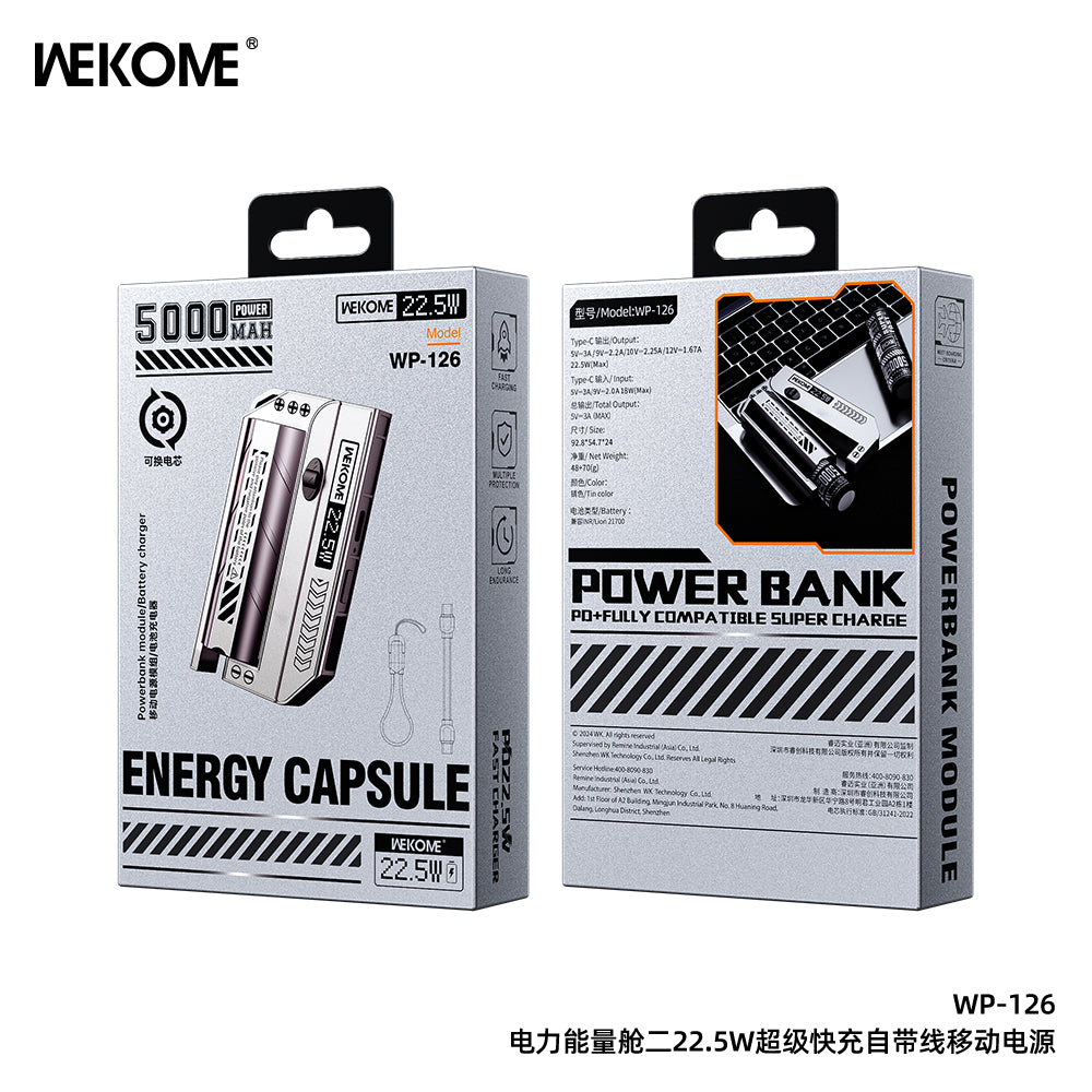 WEKOME WP-126(5000mAh) Energy Capsule ll Super Fast Charging Cabled Power Bank(22.5W)