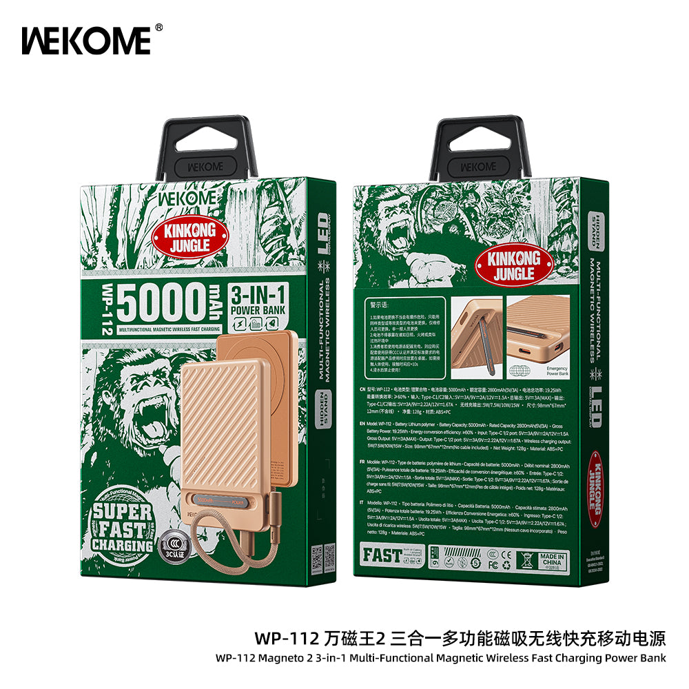 WEKOME WP-112 3-in-1 Magnetic Wireless Fast Charging Power Bank 5000mAh
