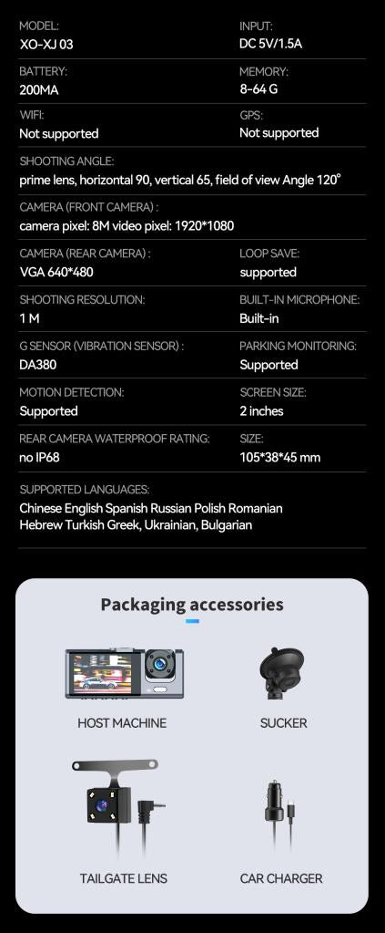 DUAL DASH CAM FULL HD & TAILGATE