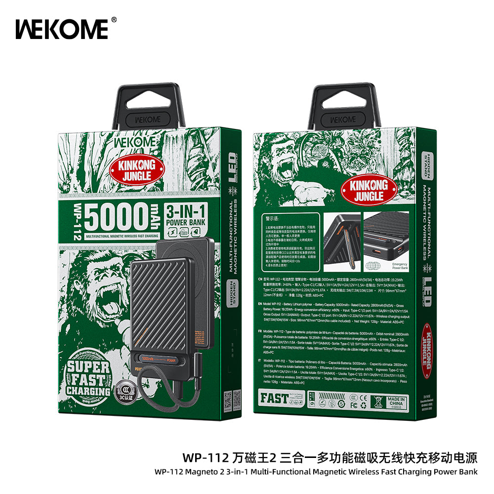 WEKOME WP-112 3-in-1 Magnetic Wireless Fast Charging Power Bank 5000mAh