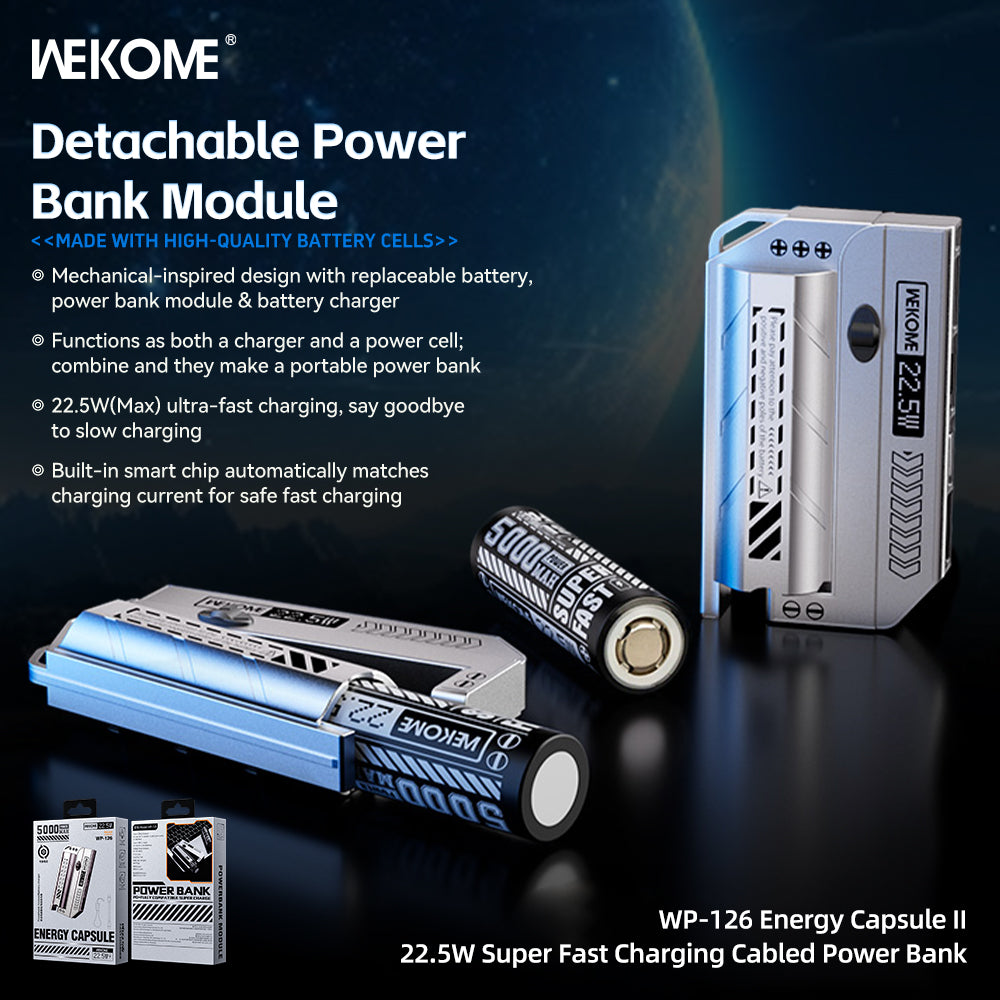 WEKOME WP-126(5000mAh) Energy Capsule ll Super Fast Charging Cabled Power Bank(22.5W)