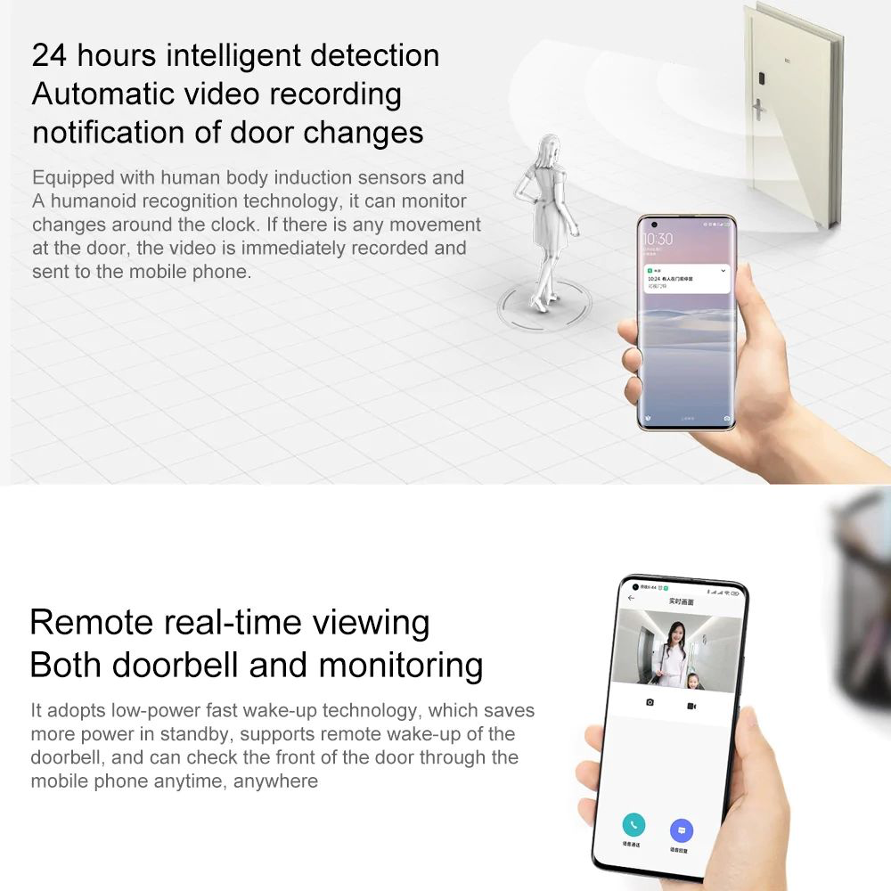 Xiaomi, Smart Doorbell 3, Wifi, 2K HD, Live Video & Audio, Chime, Night Vision, Motion Detection, AI Human Detection, Internal Battery (4.8 Months), 5200mAh