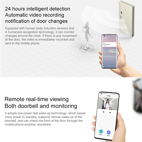 Xiaomi, Smart Doorbell 3, Wifi, 2K HD, Live Video & Audio, Chime, Night Vision, Motion Detection, AI Human Detection, Internal Battery (4.8 Months), 5200mAh