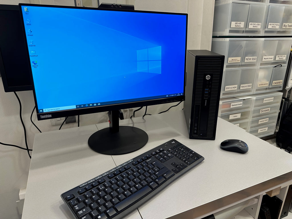 HP Small form factor PC and 23.8" HD monitor and wireless logitech keyboard and mouse package