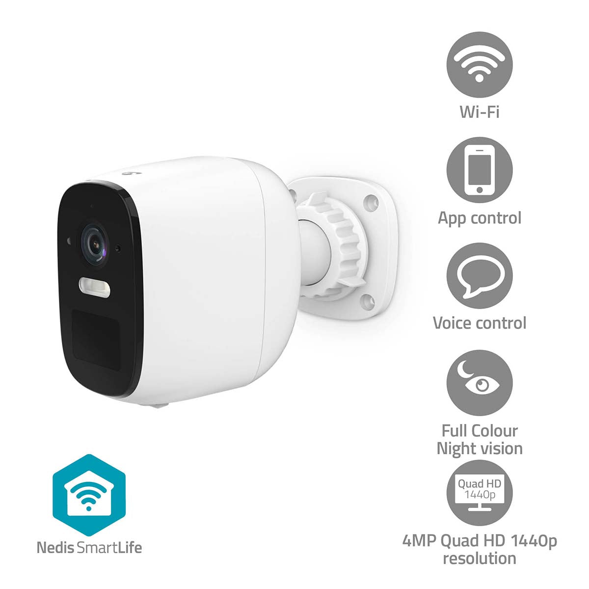 Nedis Outdoor/Indoor fully wireless rechargeable 4mp Smart Security Camera