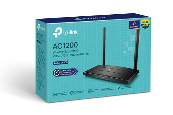 TP-Link ARCHER VR400, AC1200, Wireless MU-MIMO, VDSL/ADSL/Fiber Modem Router - V3 T2