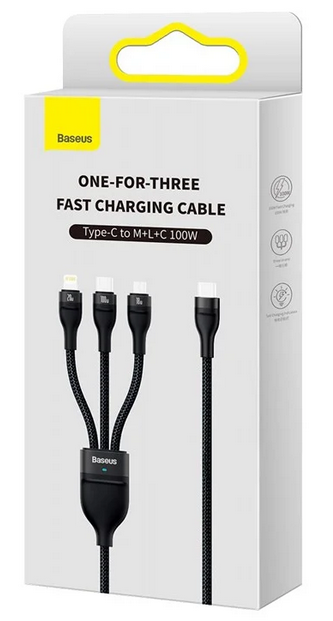 Baseus, One For Three, Fast Charging Cable, Black 1.5M