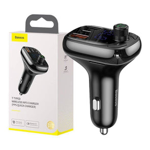 Baseus, S-13, Car Bluetooth FM Transmitter & Charger, Dual USB & Type-C, Handsfree Calls, SD Card (PPS Fast Charger Edition, QC4.0)