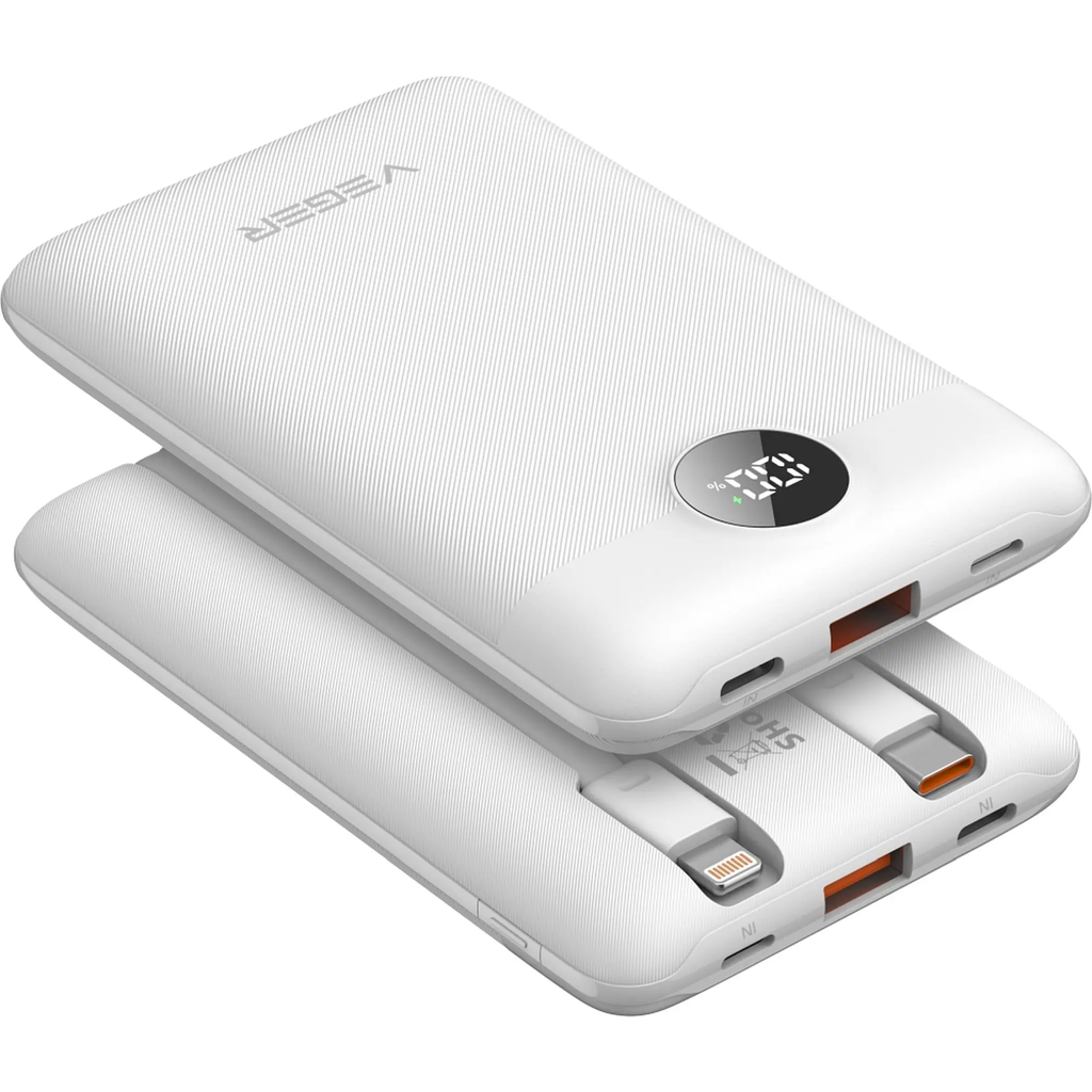 Veger 10000 mah Powerbank with built-in USB-C/Lightning cables