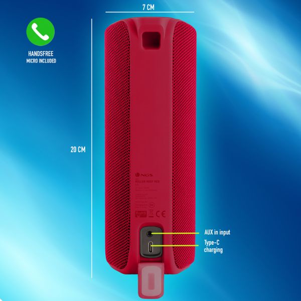 NGS, Roller Reef RED, IP67 Waterproof, BT 5.0 Speaker, TWS/AUX IN, 20 Hour Battery - 20W