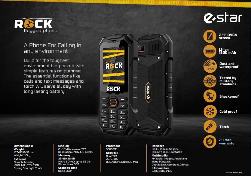 ROCK Ruggedised waterproof and shockproof mobile phone