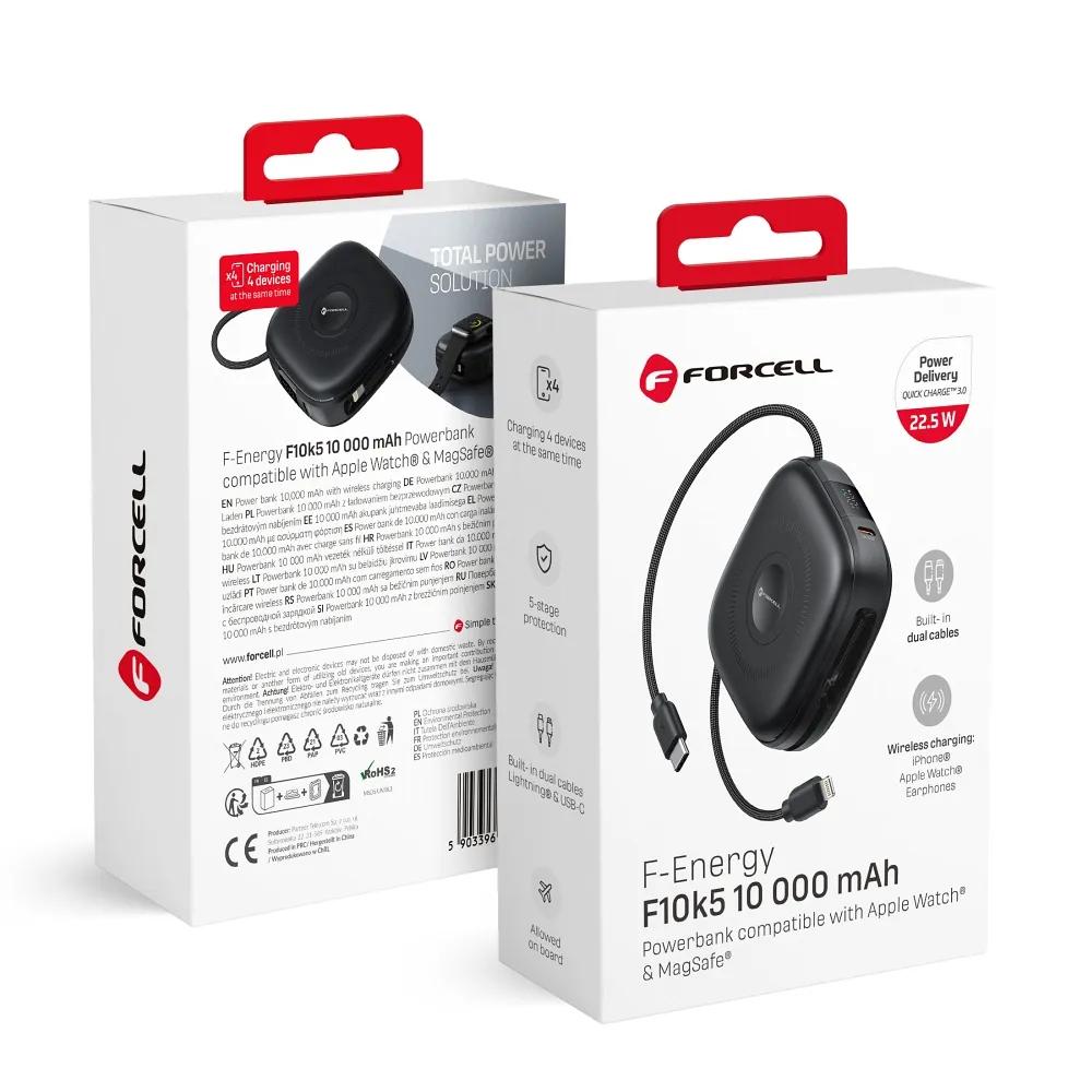 MagSafe Compatible Powerbank Forcell F-Energy F10K5 PD3.1 QC3.0 3A 22.5W 10000 mAh Compatible with Apple Watch Black