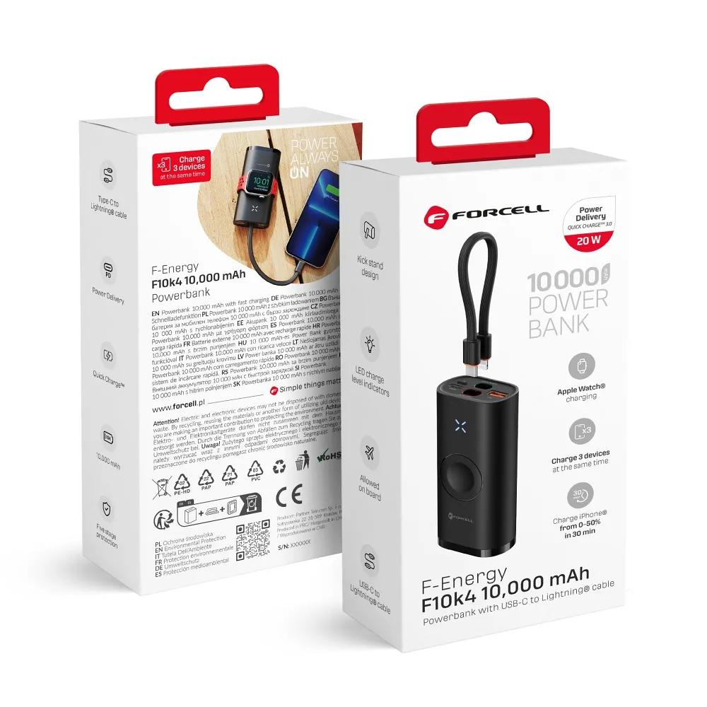 Powerbank Forcell F-Energy F10K4 PD QC3.0 3A 22.5W 10000 mAh compatible with Apple Watch black