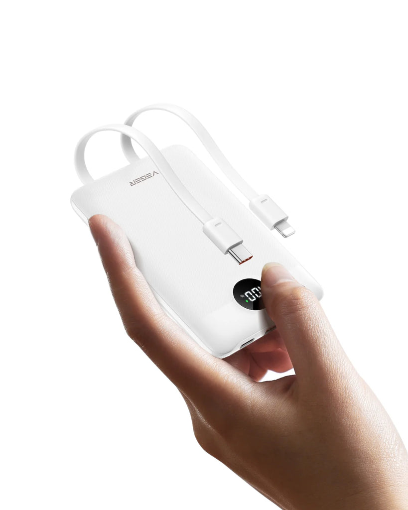 Veger 10,000mah Powerbank with Built In USB C and Lightning Cables
