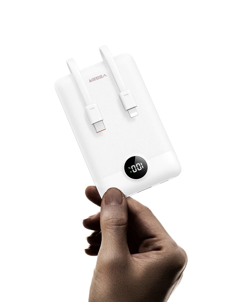 Veger 10,000mah Powerbank with Built In USB C and Lightning Cables