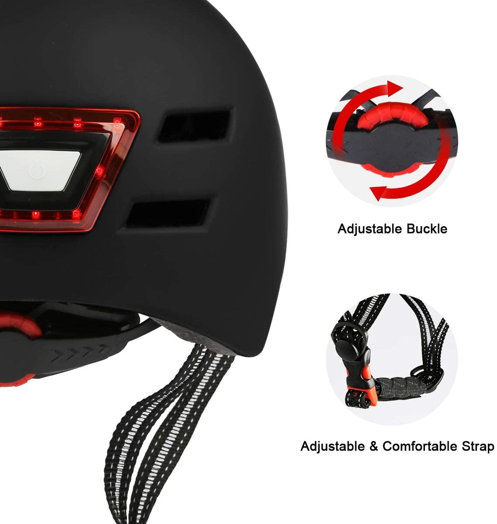 Bike or Scooter Helmet with Integrated LED Headlight and Taillight Lightweight Cycling Helmet