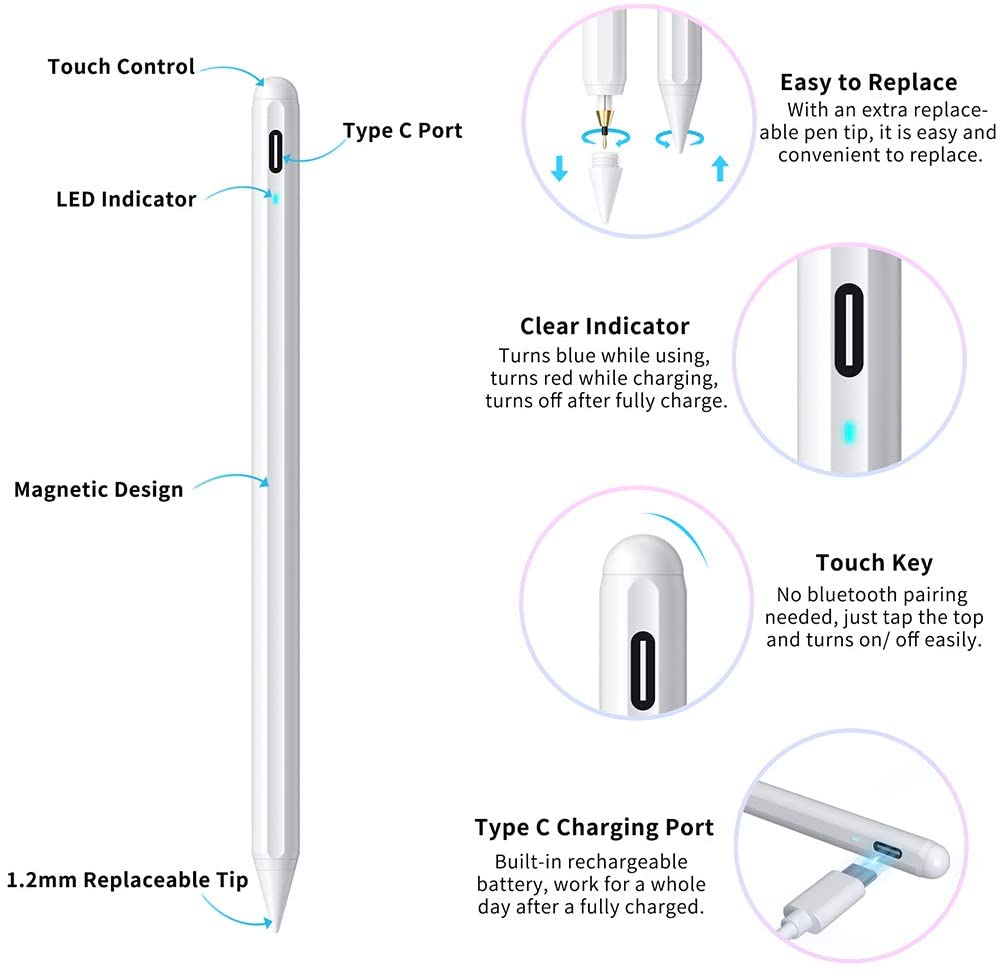 MPIO Stylus Pen for iPad 2018-2020 with Palm Rejection & Tilt