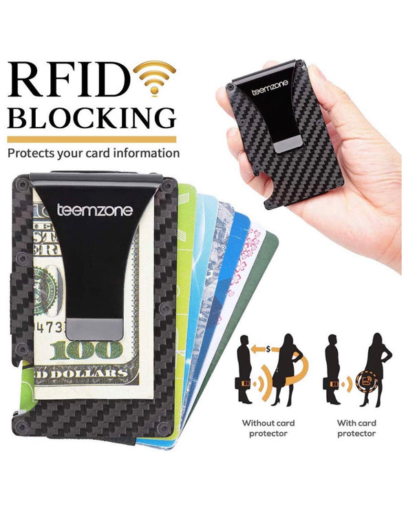 RFID blocking carbon fibre wallet and money clip
