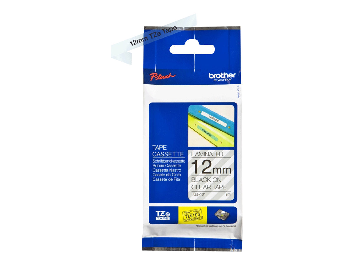 SBRO0051 BROTHER TZE131 12MM BLACK ON CLEAR TAPE
